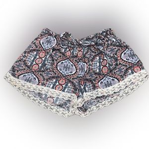 Millie Boho Flounce And Bounce Shorts With Lace Detailing and Bow Tie